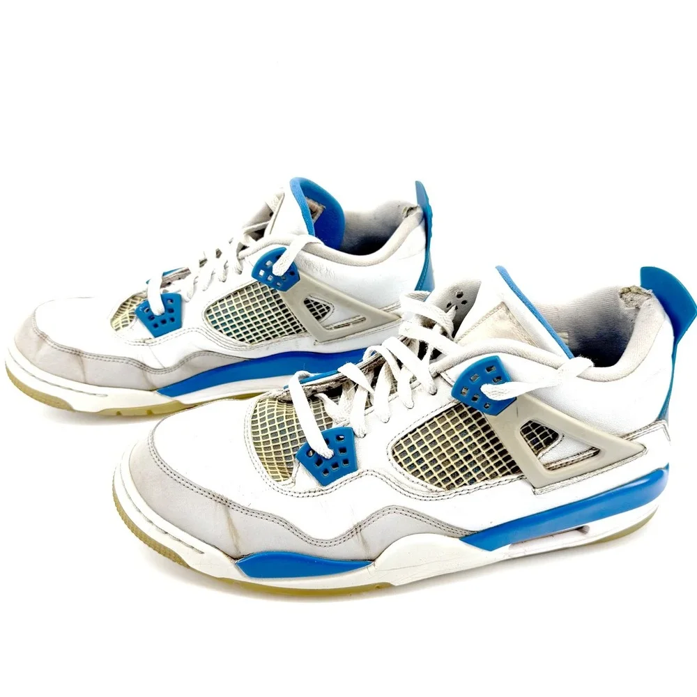 Jordan Air Jordan 4 Retro Mens 13 White Blue Military Blue Leather Golf Gum Sole